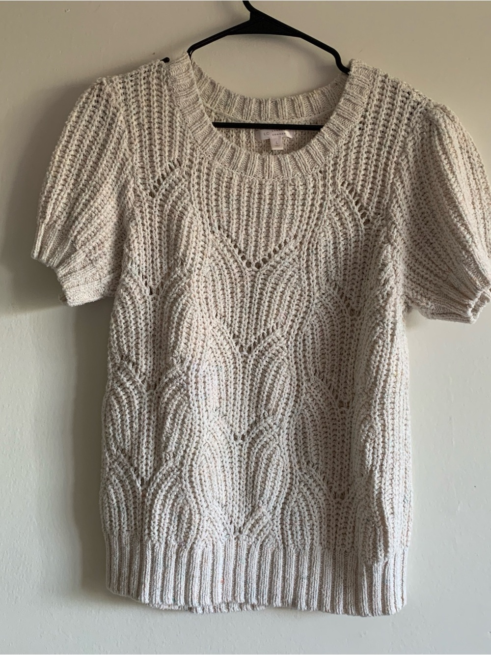 LC Lauren Conrad Cream Short-Sleeve Crochet Crew Neck Sweater